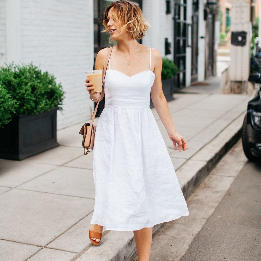 Reformation - White Linen Strappy Dress